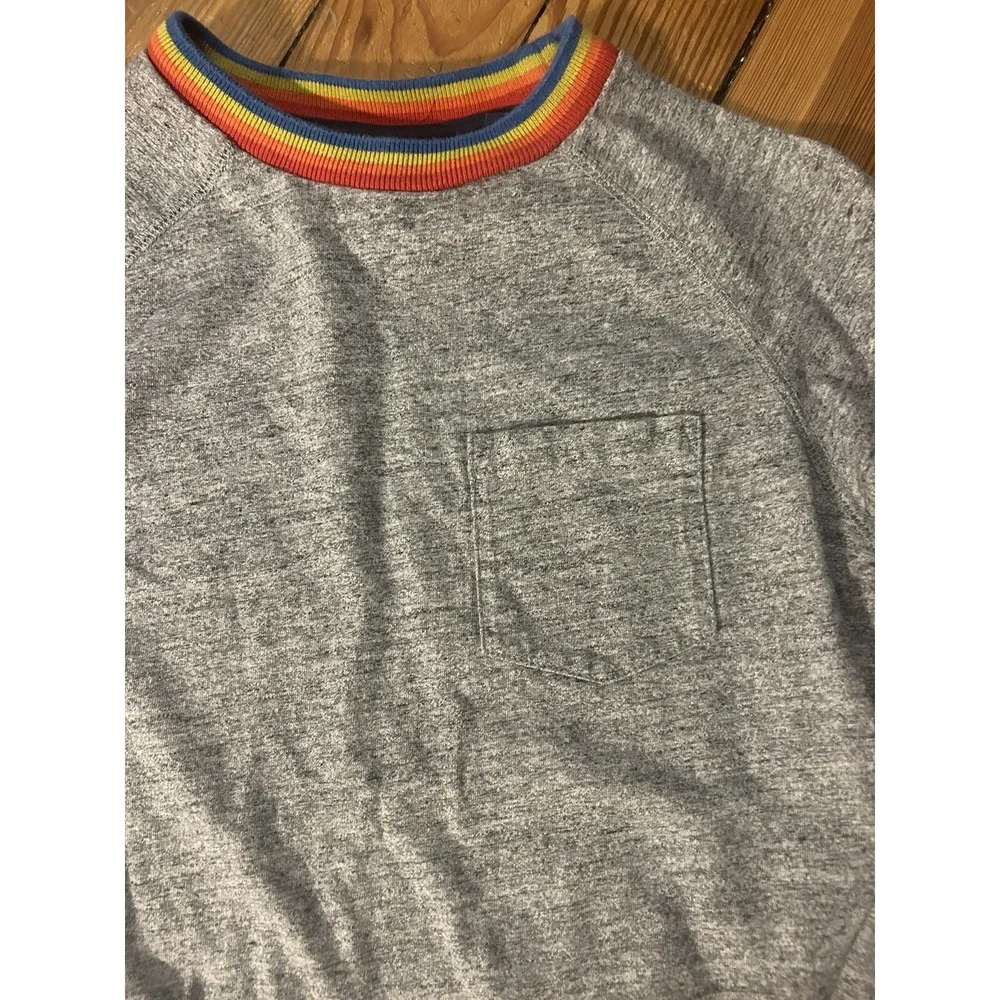 Mini Boden Shirt Boys Girls 9-10 Youth Red Blue Yellow Striped Gray Long Sleeve
